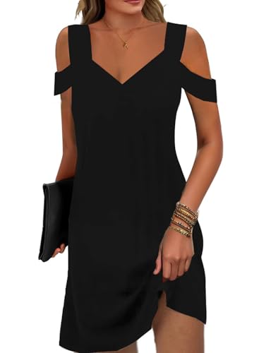 Soesdemo Womens Summer Dress Cold Shoulder V Neck Floral Printed 2024 Fashion Sundress with Pockets