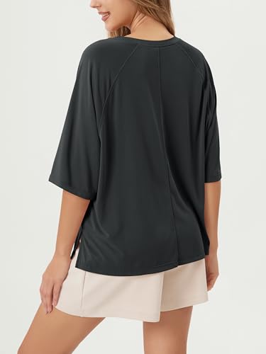 ODODOS Women's Side Split Tee Modal Soft Raglan Short Sleeve, Relaxed Fit Casual Lounge T-Shirts Yoga Tops3