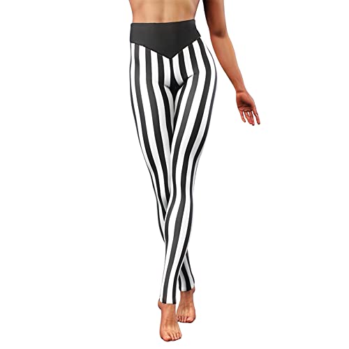 Damen Leggings 90er Bunt Vertikal Gestreift Lange Hosen Sommer High Waist...
