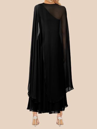 Lrady Women's Elegant Evening Gowns Crewneck One Shoulder Flowy Aline Wedding Guest Party Formal Maxi Dresses with Cape2