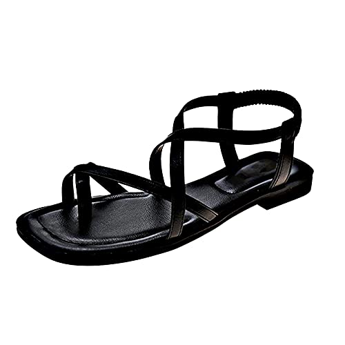 FMOGE Damen-Sandalen mit elastischem Riemen, offene Zehen, für Frauen, Fußgewölbe, orthopädische Schuhe, Damen, Sommer, flache Zehen, Korrektur-Sandalen, Strand, Reisen, Weiß, 38 Cover