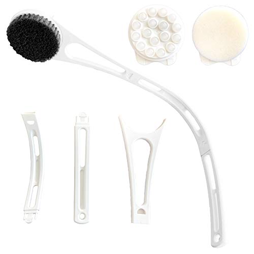 Long-Handled Back Scrubber for Shower Body-Brush - HFLHLL Super Long Portable Assembly 3 in 1 Bath Exfoliating Brush with Bristles Sponge Massager Head, Suitable for Wet or Dry, Women and Men