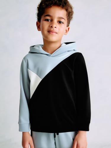 Image of Boys Clothes 2pcs Tween Boy Color Block Hoodie + Pants Little Boys Fall Winter Outfits Set, 4-12 Years