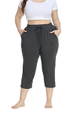 Women's Plus Size Capri Sweatpants Yoga Pants Crop Soft Lounge Pants Dark Grey, 2X