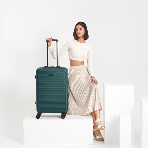 Image of Assembly Medium Check-in Suitcase with 8 Spinner Wheels & 3 Packing Cubes, Durable Polycarbonate Hard Shell Trolley Bag for Vacations & Business Travel, Green, 24-Inch