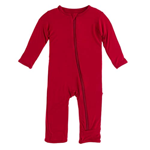 KicKee Pants Solid Coveralls with Zipper, Long Sleeve Footless Bodysuit, One-Piece Ultra Soft Sleepwear (Crimson - 12-18 Months)