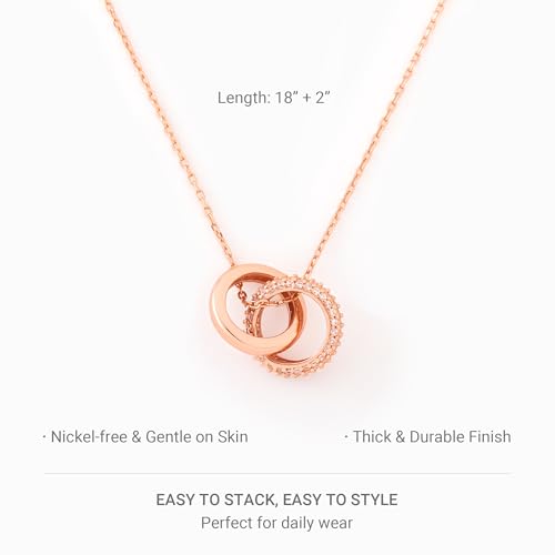 STORYJEWELLERY Rose Gold Necklaces for Women, Interlocking Circle Necklaces, Dainty Pendant Necklace, Rose Gold Jewelry, Friendship Necklace, Gifts for Women3