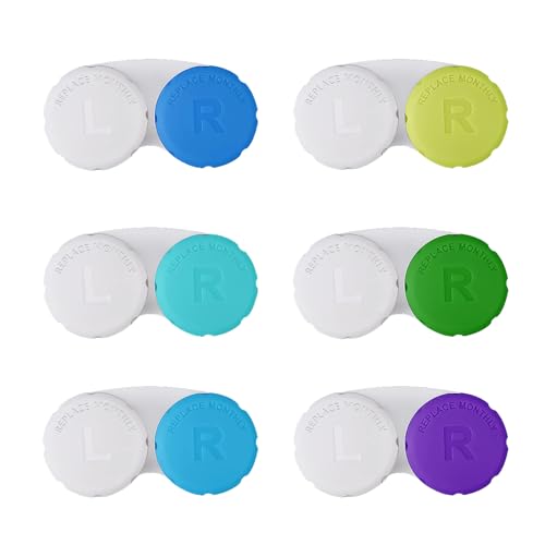 Lasiyanor 6-teiliges buntes Kontaktlinsen-Etui Einweich-Kit auslaufsichere Verpackung geeignet für Outdoor-Mini-Etui mit Schraubverschluss (coole Farbe)