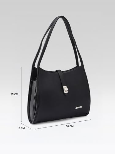 Image of Celtic Genuine Leather Shoulder Bag with Zip Closure Spacious Main Compartment and Long Shoulder Straps for Work Travel and Daily Use | Black |Gifts for Women