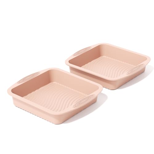 SOV Silicone Square Cake Pan - 10 inch silicone baking pans, Non-Stick, Heat Resistant baking molds are perfect for Cakes, Brownies, Cheesecakes, Pie, Bread (pink)