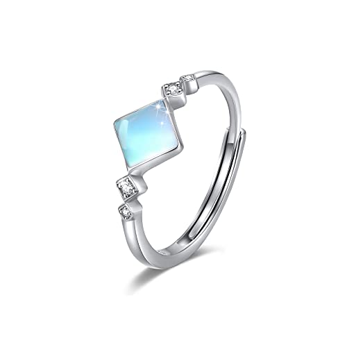 Anillo de piedra lunar Plata 925 Anillos de piedra lunar arcoíris Mujeres Anillo abierto ajustable Joyas de piedra lunar Anillo de bodas de Navidad Cover