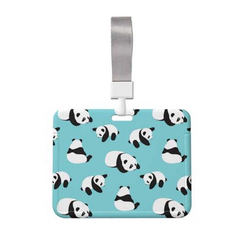 Idカードホルダー かわいい パンダ柄 名札ケース ネームホルダー Icカードケース パスケース カードホルダー バッジホルダー 名刺入れ 定期入れ 横型 首掛け ストラップ付き 薄型 男女兼用