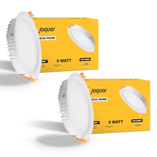 Image of Jaquar 9W Areva Prime Round Downlight with Aluminum housing | 5 Year Warranty | Natural White (4000k) Sleek Backlit Design | Recessed Mounted False Ceiling | 80 mm Cutout |90x28 mm (Pack 2)