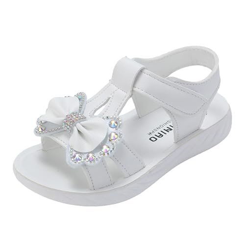 IWIHMIV Girls Sandals Summer Open Toe Soft Sole Non Slip Flat Dress Bow Shoes Toddler Slip On Sandals for Girls