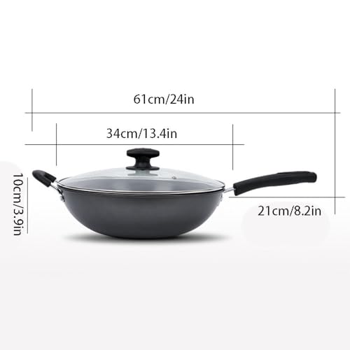 Wok de hierro negro con tapa y mango ergonómico 13.4 pulg miniatura 6