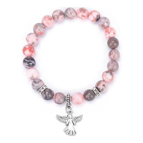 Guardian Angel Charm Bracelets for Women Girls Healing Crystal Beaded Stretch Elastic Bracelet Memorial Protection Sympathy Gift Natural Stone Inspirational Bracelet Faith and Love Jewelry