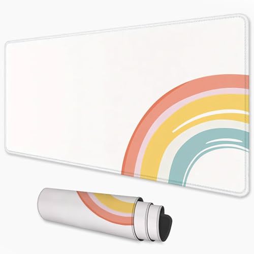 Tapis de Souris Blanc Tapis de Souris XXL 600x300 mm Arc-en-Ciel sous Main Bureau avec Surface Imperméable et Base Antidérapante, Mouse Pad pour Bureau, Ordinateur, Améliore Précision et Vitesse 3Y-3