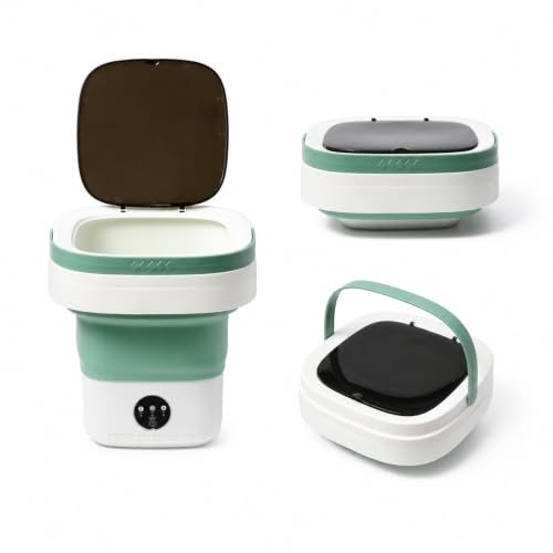 BENELM Mini Portable Foldable Washer, 16L Portable Washing Machine with Spin Dryer, Small Folding Washing Machine with 3 Wash Modes, foldable mini washer for Baby Clothes, Socks, Travel (Green)