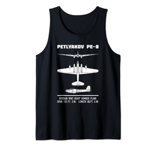 Petlyakov Pe-8 Diagrama de silueta de avión bombardero ruso Camiseta sin Mangas