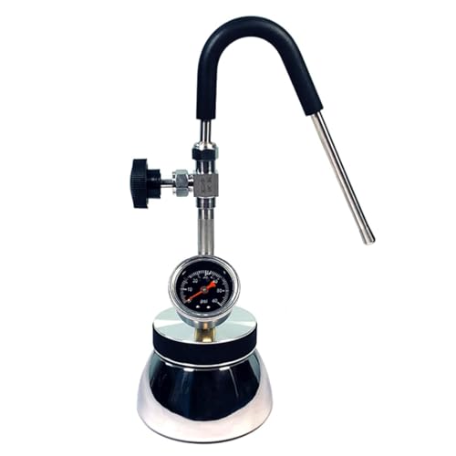 Espumador de leche y vaporizador, acero inoxidable con boquilla de 3 agujeros y medidor de presión de aire, apto para calefacción de llama abierta e inducción