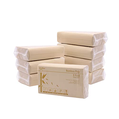 DrDirt Toallas de papel 5 dobladas, 2 capas, 110 hojas, servilletas desechables de bambú, paquete de 8 por paquete de toallas absorbentes a granel