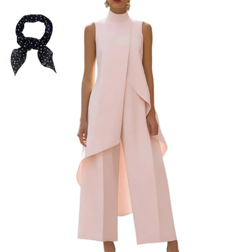 Tenue deux pièces sans manches col montant ensemble pantalon large femme chic pour mariage