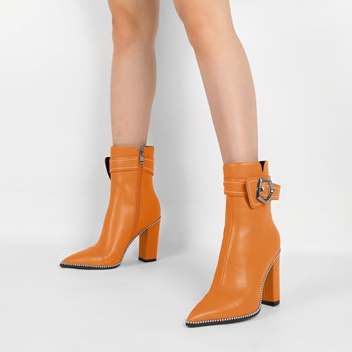 Zamikoo Womens Boots Ankle Chunky Heel Pointed Toe Beaded High Heeled Fall Short Booties4