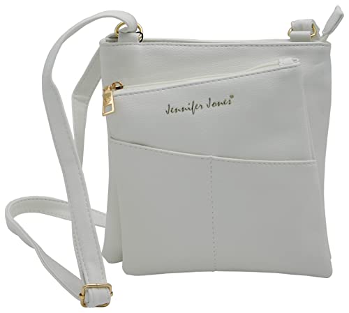 JENNIFER JONES - Modische Damen Handtasche - Umhängetasche - Crossbody Bag - Schultertasche mit verstellbarem Henkel (Style A, Weiß)