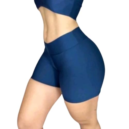 Shorts Legging Fitness Suplex Academia Confortável Cos Alto Cor:Azul;Tamanho:G