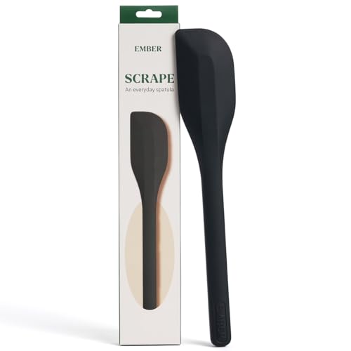 Image of Ember Cookware Silicone Scraper Spatula 26.5 cm | 230C Heat Resistant | Platinum Grade Food Safe Spatula for Cooking, Mixing & Scraping | Non Scratch Seamless Unibody Design | Black