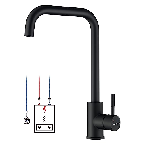 WOOHSE Low Pressure Kitchen Tap, Black with 3 Connections, Low Pressure Tap Kitchen Made of Stainless Steel, 360° Rotatable Low Pressure Kitchen Tap, Mixer Tap for Kitchen/Bathroom Includes Mounting