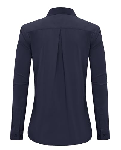 J.VER Blaue Bluse Damen Business Hemd Bügelfrei Berufliche Eleganz Langarm Regular Fit Unifarben Für Büro Outdoor Party Navy Blau