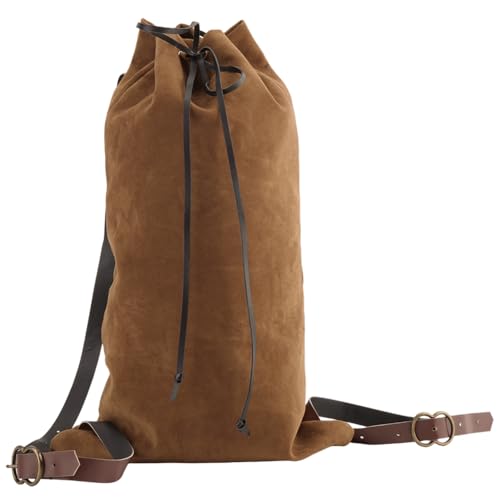 Image of GORGECRAFT Medieval Drawstring Backpack Vintage Fibre Viking LARP Renaissance Bag with PU Leather Straps and Alloy Clasps Portable Pouch for Outdoor Activities Cosplay Gym Workout Swim Beach 18x10.8in
