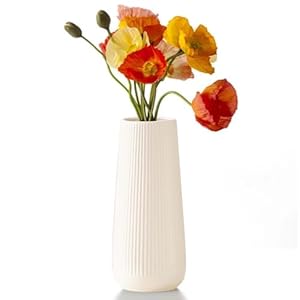 Keramik Vase, 20cm Blumenvase Weiß für Moderne Home, Blumenvase Modern, Tulpen Vase, Flower Vase, Vasen Deko Aesthetic Neutral Boho für Home Wohnzimmer Esstisch Bauernhaus Büro Dekor