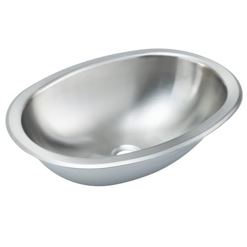RecPro RV Stainless Steel Bathroom Sink 17' x 12' | Small Oval Drop-In Lavatory Basin | Brushed Finish, Durable, Rust & Corrosion Resistant | 2' Drain