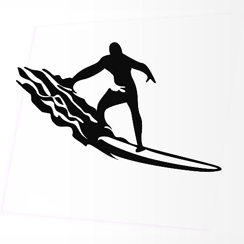 JINTORA - Autoaufkleber Tuning - Surfer am Strand - 118x87mm - Auto Aufkleber - Bus - Fenster - Heckscheibe - Camper - wetterfest - Outdoor Sticker - Auto Deko - LKW - Tuning Selbstklebend - schwarz