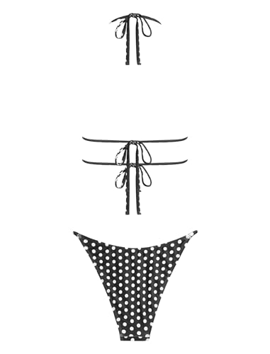 Image of ZAFUL Halter Swimsuits for Women Textured Backless 2 Piece Bathing Suits Cheeky High Cut String Tie Side Bikini Sets