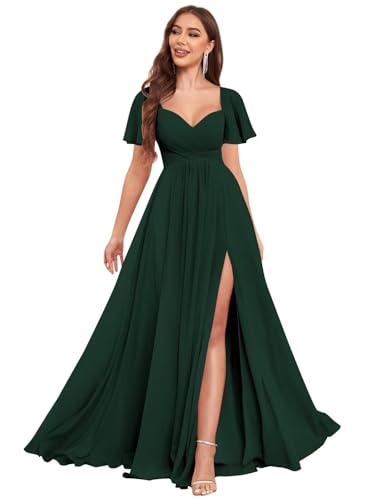 VCCICANY Emerald Green Plus Size Bridesmaid Dresses with Sleeves Ruffle