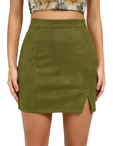 Women's Basic High Waist Faux Suede Side Split Bodycon Mini Pencil Skirt