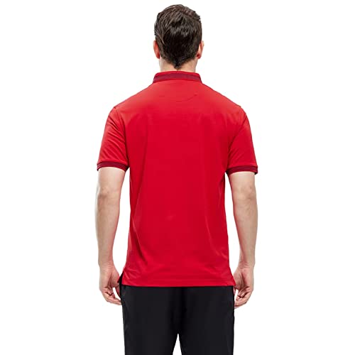 Veboon Mens Fashion Polo Shirts Short Sleeve Elegant Casual Polo Shirts Striped Cotton Blend Dressy Shirt Red #TOP2