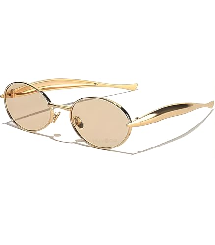 Image of Designer Oval Retro Sunglasses for Man and Woman - Oversized Trendy Stylish Vintage Elegant Round Goggles for Men Women - UV400 Protected Branded Metal Frame Shades for Party Driving