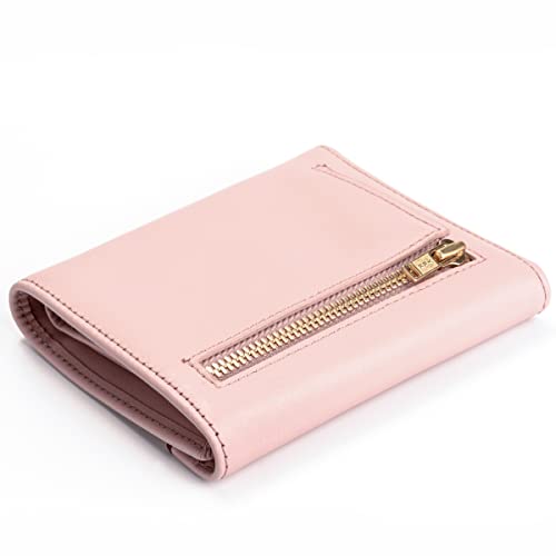 Gnome & Bow - Envelope Flap Small Bifold Wallet Pink - Waxed Leather - Travel Wallet With Credit Card Holder, Coin Pouch And Sim Slot - Slim, Sleek, Multiple Pockets And Rfid Blocking Technology #TOP3