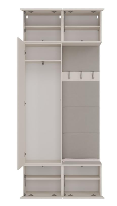 BDW HAGA II 1SZ1W-Set: Kleiderschrank, Garderobenschränke, Sitzbank, 238 cm Höhe, 100 cm Breite, 35 cm Tiefe, Modular, Flur, Schuh- und Jackenschrank, Garderobenpaneel