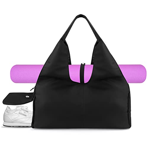Welltop Sac de sport pour femme avec compartiment à chaussures et support pour tapis de yoga, sac de gym séparé sec et humide, grande capacité, sac de sport pour femme Cover