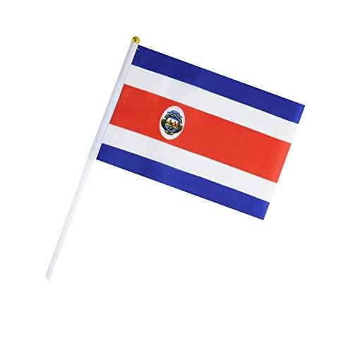 Pacote com 25 mini bandeiras de mão pequena bandeira da Costa Rica bandeira da Costa Rica com vara b