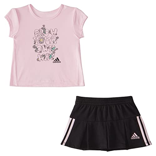 Adidas Baby Girls' Short Sleeve Tee & French Terry Pleated Skort Set, Clear Pink, 24M #TOP16