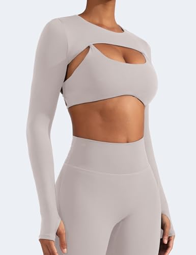 Image of YEOREO Women Crop Top Long Sleeve Bolero Open Front Workout Cropped Shirts Sports Shrug