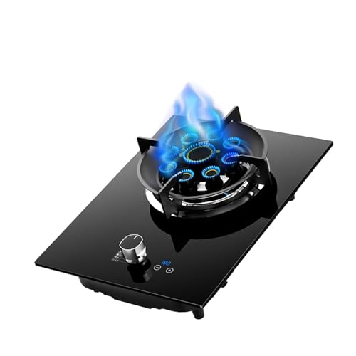 THEGA Cocina De Gas De 1 Quemador, 5,2 KW, De Vidrio Templado, con Temporizador De Fuego Alto De Nueve Cavidades Y Encendido Automático, Ideal para Cocina, Camping(NG)