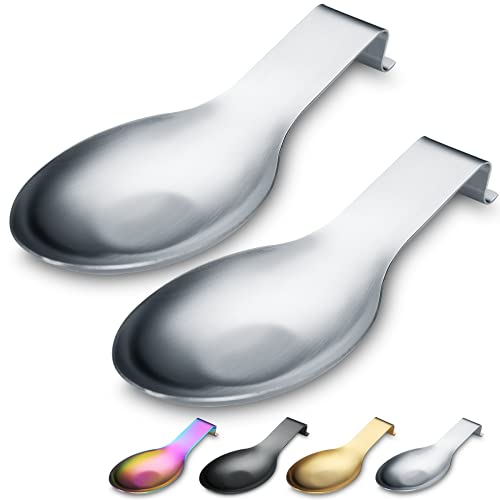 Soporte De Cuchara Plata Mate, Soporte De Cuchara De Acero Inoxidable Para Parte Superior De Estufa, Soporte De Utensilios De Cocina Para Cucharones,Soporte Para Tapa De Olla(2 Pieza De 9,5 Pulgadas)