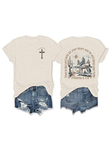 Western Shirts for Women Christian Shirt Country Western Cowboy Graphic Tshirts Proverbs Bible Verse Short Sleeve Tops